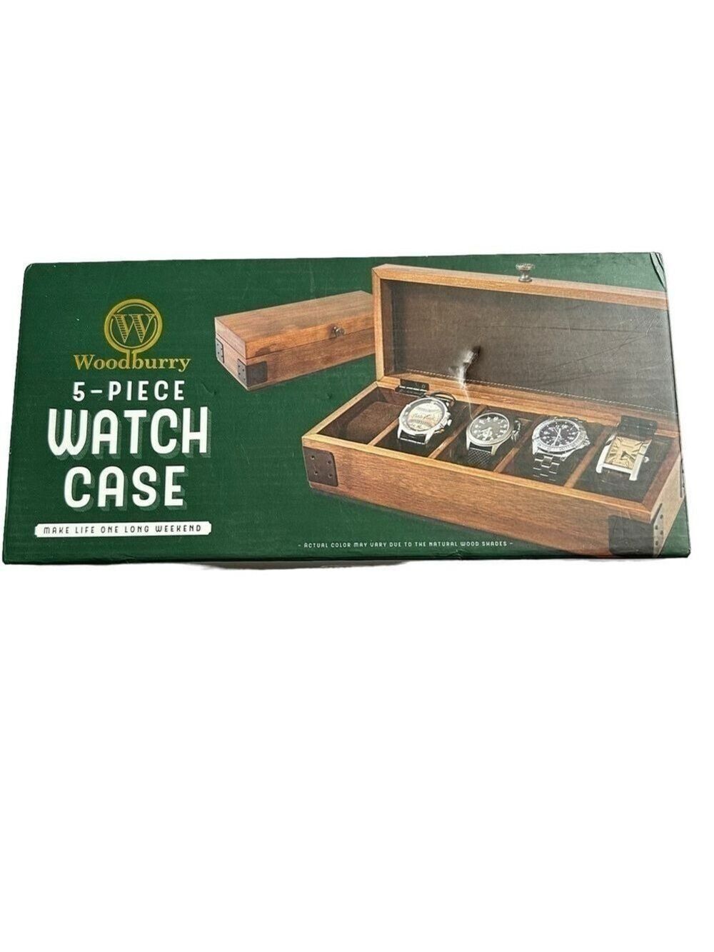 Woodburry 5-Piece Watch Case Solid Pinewood Construction with Antique Finish NIB